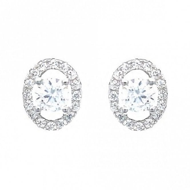 Faith Sterling Silver Sterling Silver CZ Round Centre with Floating Oval Halo Stud Earrings 8x7mm