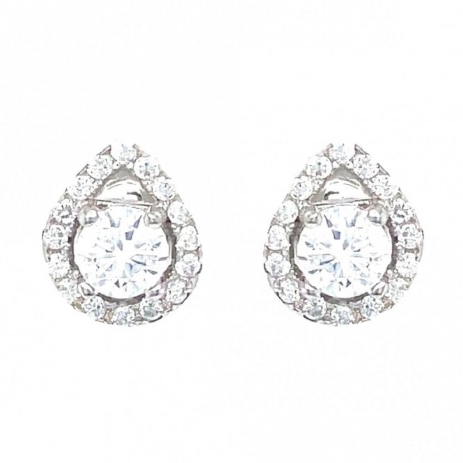 Faith Sterling Silver Sterling Silver CZ Round Centre with Floating Pear Halo Stud Earrings 9x7mm