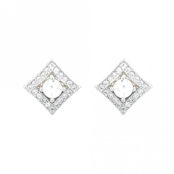 Faith Sterling Silver Sterling Silver CZ Round Centre with Vintage Square Halo Stud Earrings 12x12mm