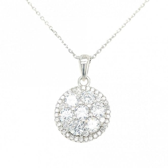 Faith Sterling Silver Sterling Silver CZ Round Illusion Set Halo Necklace 13x13mm, 16-18