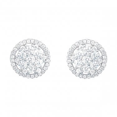 Sterling Silver CZ Round Illusion Set Halo Stud Earrings 11x11mm