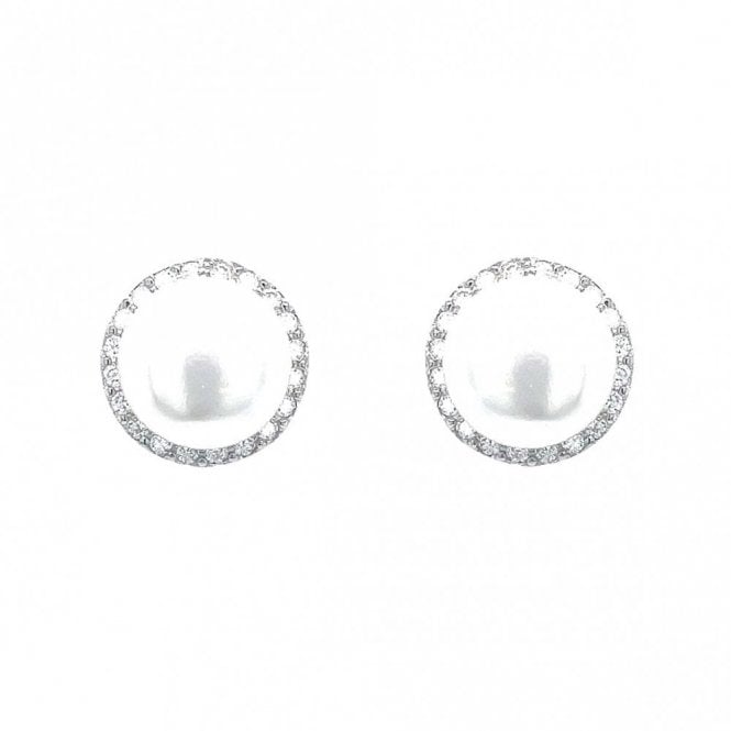 Faith Sterling Silver Sterling Silver CZ Round Pearl Stud Earrings 10x10mm