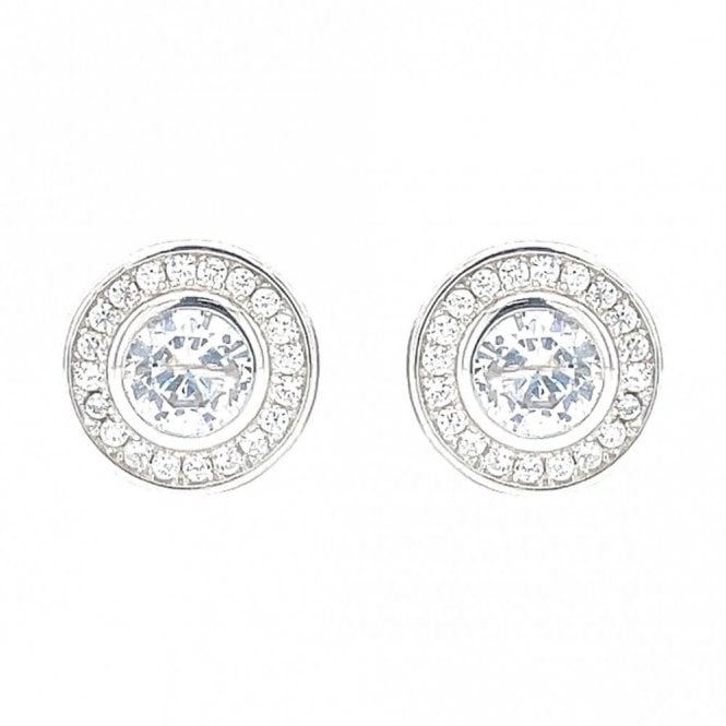Faith Sterling Silver Sterling Silver CZ Round Rubover Centre with Rubover Halo Stud Earrings 9x9mm
