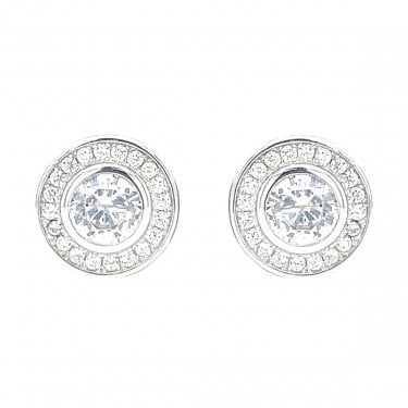 Sterling Silver CZ Round Rubover Centre with Rubover Halo Stud Earrings 9x9mm