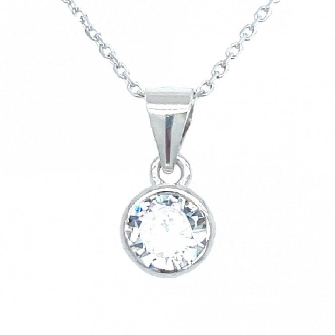 Faith Sterling Silver Sterling Silver CZ Round Rubover Necklace 6x6mm, 16-18