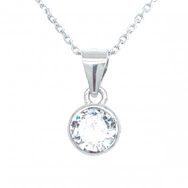 Sterling Silver CZ Round Rubover Necklace 6x6mm, 16-18"