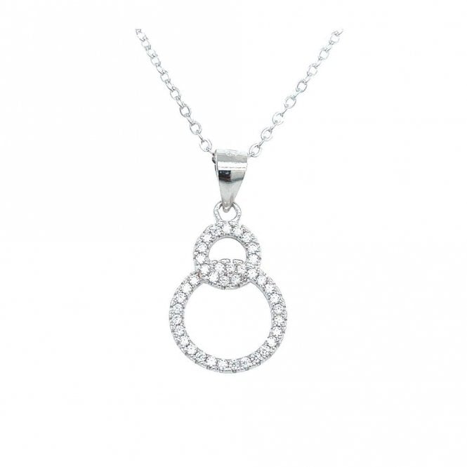 Faith Sterling Silver Sterling Silver CZ Round with Open CZ Circle Drop Necklace 15x12mm, 16-18
