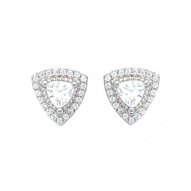 Faith Sterling Silver Sterling Silver CZ Rounded Edge Traingle Centre & Halo Stud Earrings 10x9mm
