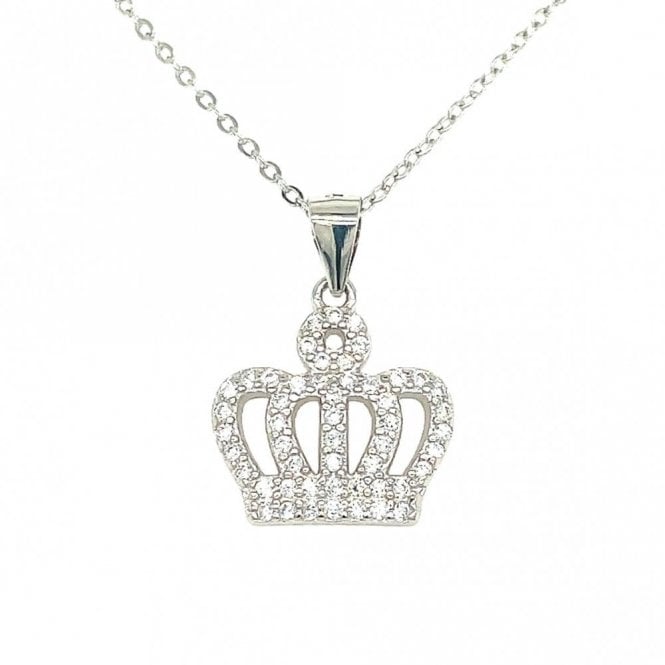 Faith Sterling Silver Sterling Silver CZ Royal Crown Necklace 14x15mm, 16-18