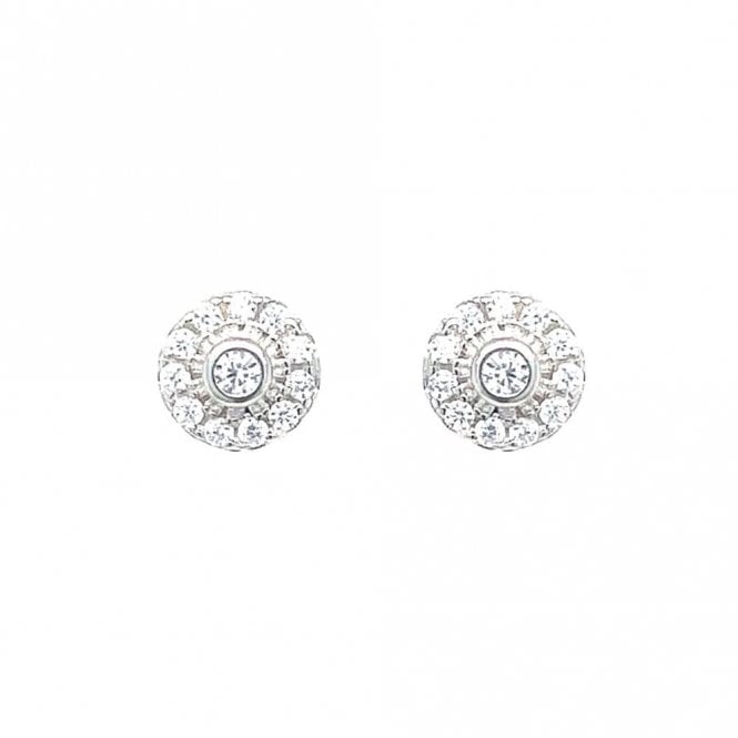 Faith Sterling Silver Sterling Silver CZ Rubover Centre with Vintage Halo Stud Earrings 6x6mm