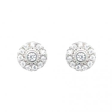 Sterling Silver CZ Rubover Centre with Vintage Halo Stud Earrings 6x6mm