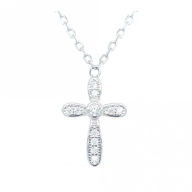 Faith Sterling Silver Sterling Silver CZ Rubover Cross with Rubover CZ Centre Necklace 15x11mm, 16-18