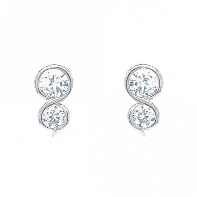 Faith Sterling Silver Sterling Silver CZ Rubover Figure of 8 Stud Earrings 11x5mm