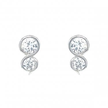 Sterling Silver CZ Rubover Figure of 8 Stud Earrings 11x5mm