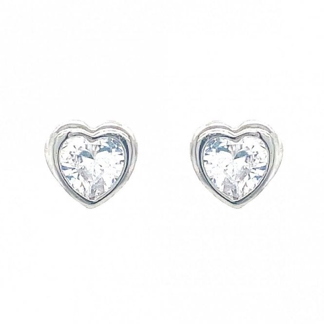 Faith Sterling Silver Sterling Silver CZ Rubover Heart Stud Earrings 6x6mm