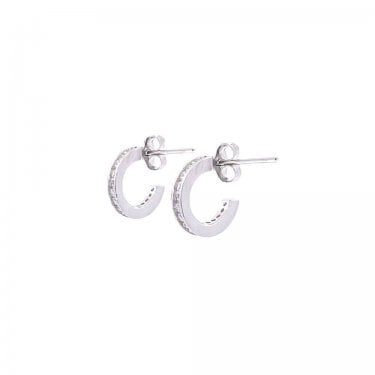 Sterling Silver CZ Rubover Hoop Earrings 10mm