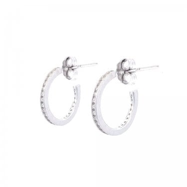 Sterling Silver CZ Rubover Hoop Earrings 15mm