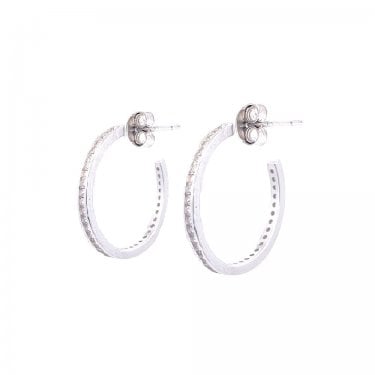 Sterling Silver CZ Rubover Hoop Earrings 20mm