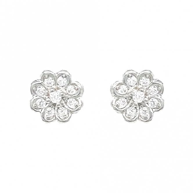 Faith Sterling Silver Sterling Silver CZ Rubover Petals Flower Stud Earrings 6x6mm