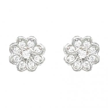 Sterling Silver CZ Rubover Petals Flower Stud Earrings 6x6mm