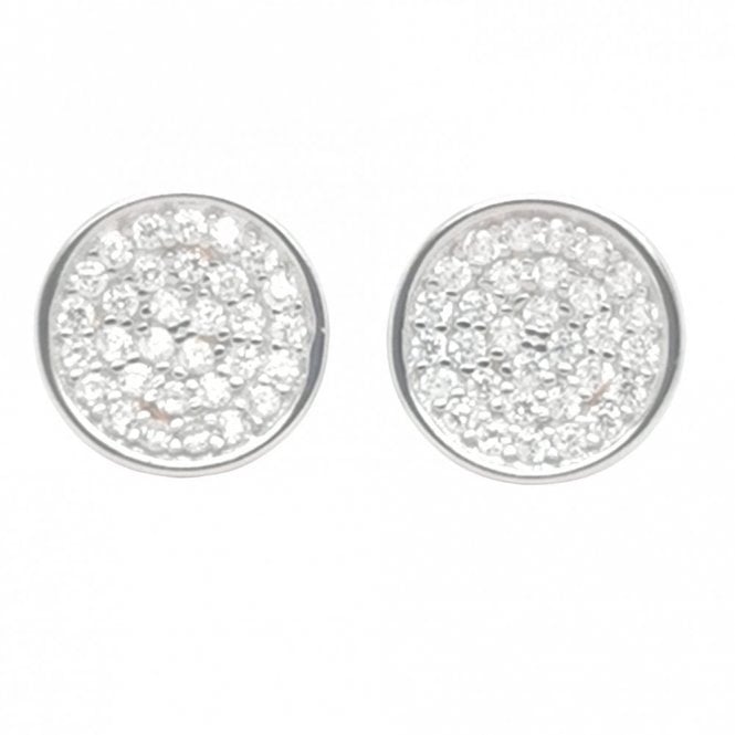 Faith Sterling Silver Sterling Silver CZ Rubover Small Stone Round Cluster 10x10mm Stud Earrings
