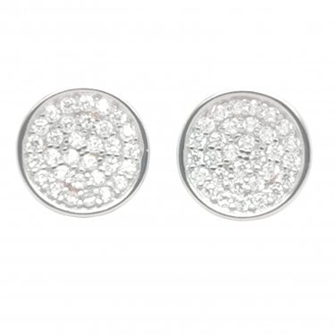 Sterling Silver CZ Rubover Small Stone Round Cluster 10x10mm Stud Earrings