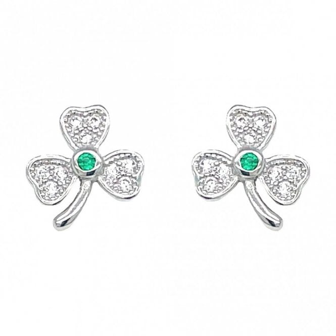 Faith Sterling Silver Sterling Silver CZ Shamrock Stud Earrings 9x9mm