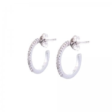 Sterling Silver CZ Single Row Hoop Earrings 15mm