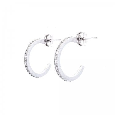 Sterling Silver CZ Single Row Hoop Earrings 17mm