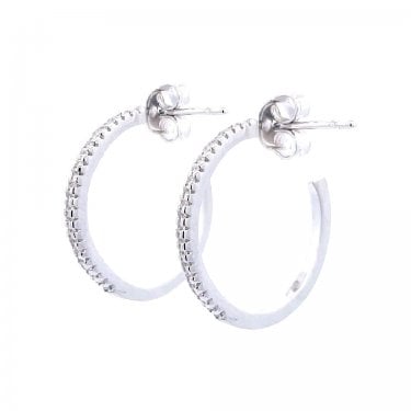 Sterling Silver CZ Single Row Hoop Earrings 20mm