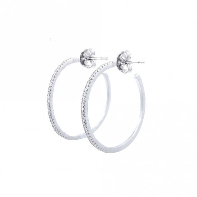 Faith Sterling Silver Sterling Silver CZ Single Row Hoop Earrings 30mm