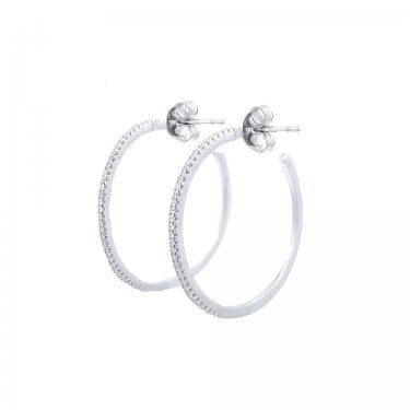 Sterling Silver CZ Single Row Hoop Earrings 30mm