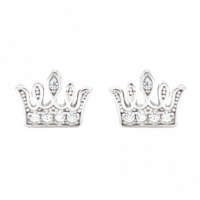 Faith Sterling Silver Sterling Silver CZ Small Crown Stud Earrings 6x8mm
