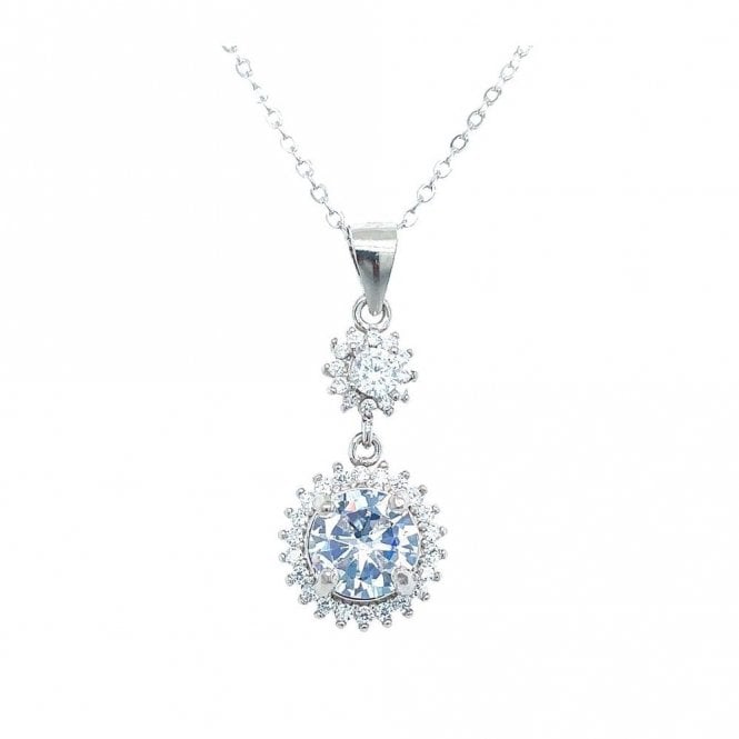 Faith Sterling Silver Sterling Silver CZ Small Round Halo with Large Round Halo Drop Necklace 19x11mm, 16-18