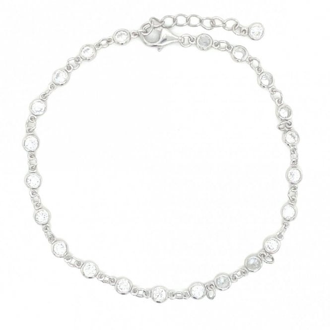 Faith Sterling Silver Sterling Silver CZ Small Round Rubover & Belcher Link Extendable Bracelet 18+3cm