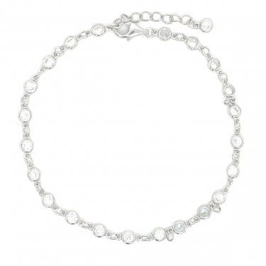 Sterling Silver CZ Small Round Rubover & Belcher Link Extendable Bracelet 18+3cm