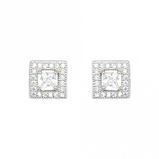 Faith Sterling Silver Sterling Silver CZ Square Centre with Beaded Edge Vintage Halo Stud Earrings 7x7mm