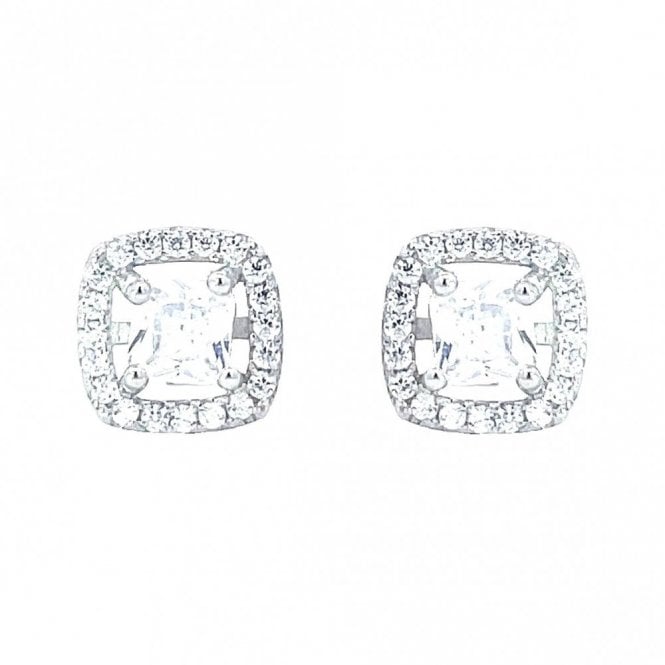 Faith Sterling Silver Sterling Silver CZ Square Halo Stud Earrings 8x8mm