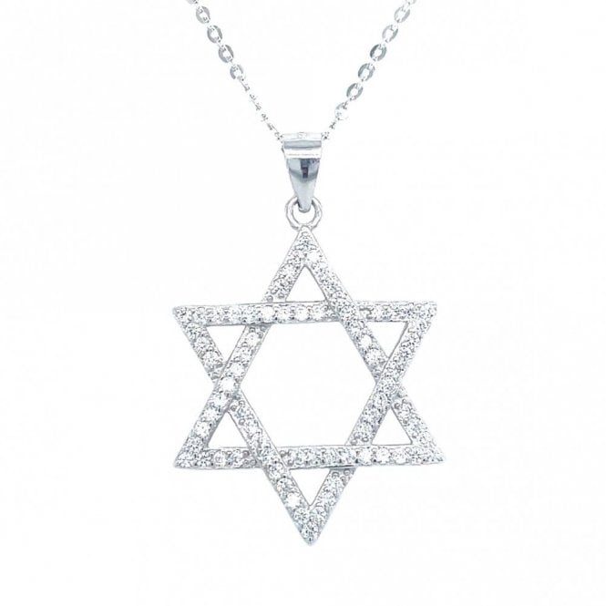 Faith Sterling Silver Sterling Silver CZ Star of David Outline Necklace 25x21mm, 16-18