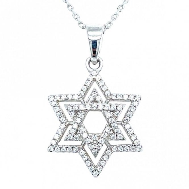 Faith Sterling Silver Sterling Silver CZ Star of David with Floating Halo Outline Necklace 18x16mm, 16-18