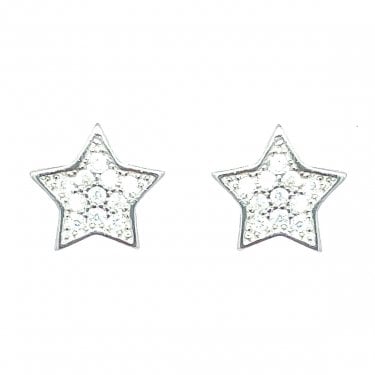 Sterling Silver CZ Star Stud Earrings 7x7mm