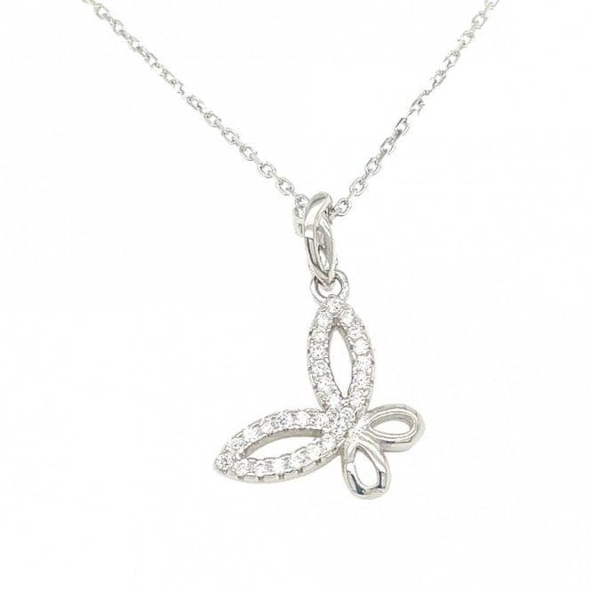 Faith Sterling Silver Sterling Silver CZ Surround Open Butterfly Necklace 14mm, 16-18