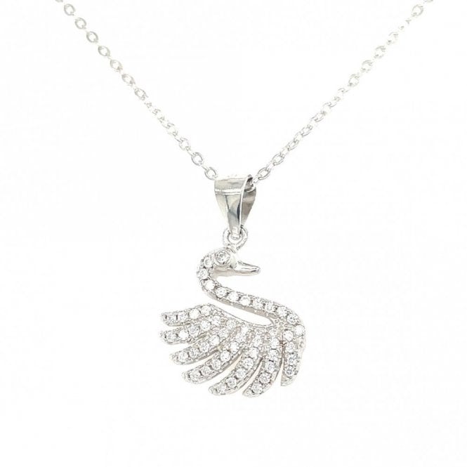 Faith Sterling Silver Sterling Silver CZ Swan Necklace 14mm, 16-18