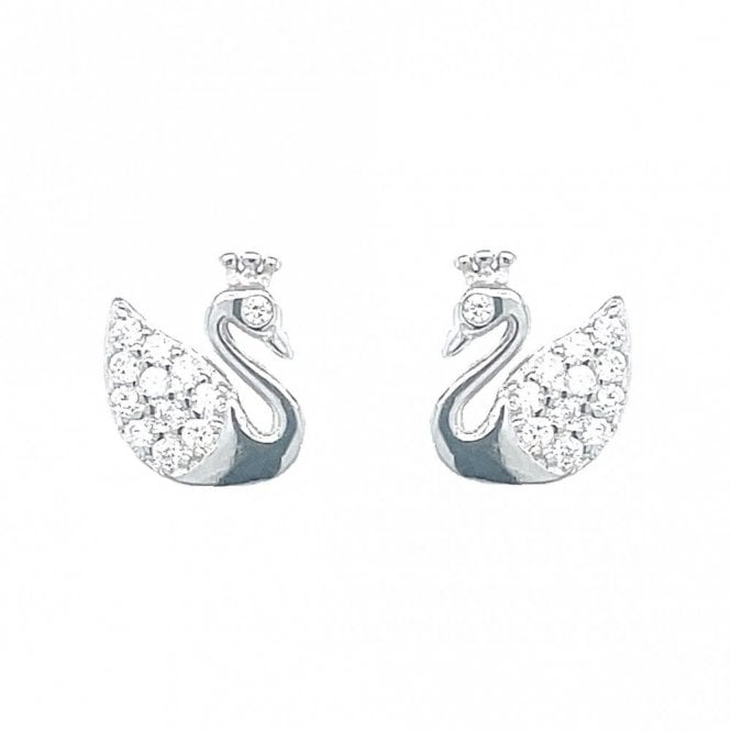 Faith Sterling Silver Sterling Silver CZ Swan Stud Earrings 9x8mm
