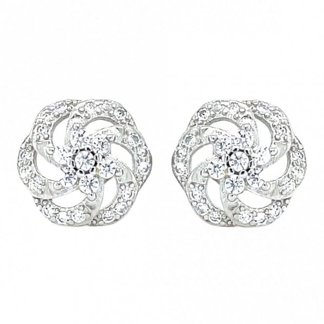 Faith Sterling Silver Sterling Silver CZ Swirl Circle Stud Earrings 10x10mm