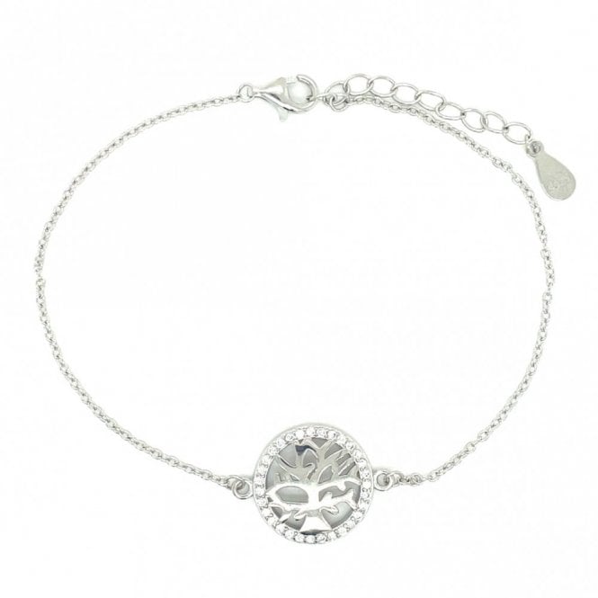 Faith Sterling Silver Sterling Silver CZ Tree of Life Outline on Fine Extendable Bracelet 17+4cm