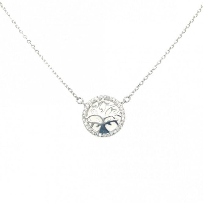 Faith Sterling Silver Sterling Silver CZ Tree of Life Outline on Fine Extendable Necklace 40.5+3.5cm