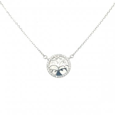 Sterling Silver CZ Tree of Life Outline on Fine Extendable Necklace 40.5+3.5cm