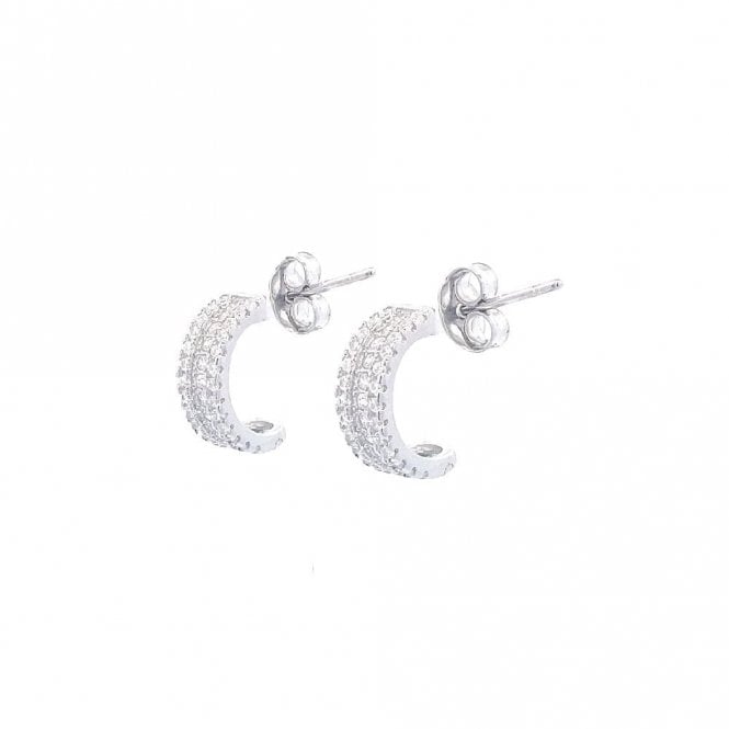 Faith Sterling Silver Sterling Silver CZ Triple Row Half Hoop Earrings 10mm