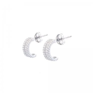 Sterling Silver CZ Triple Row Half Hoop Earrings 10mm